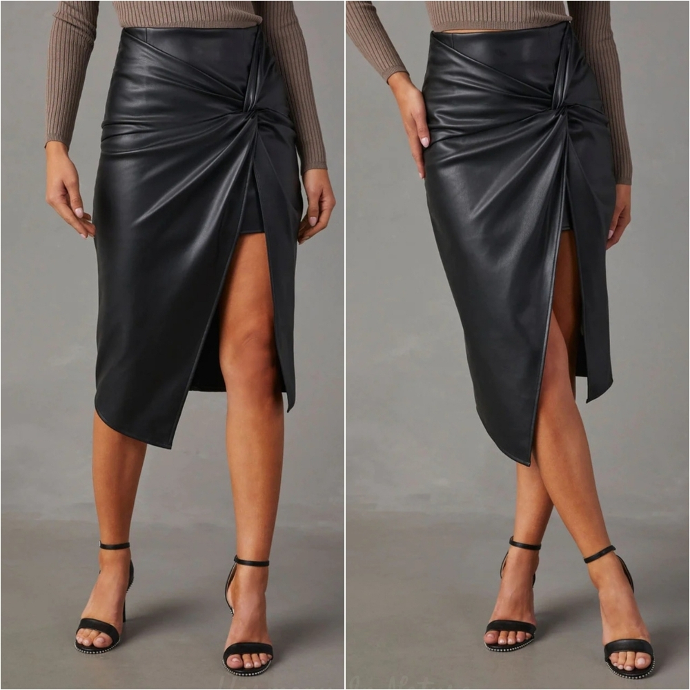 Sleek Twist High Waist Skirt - Black
